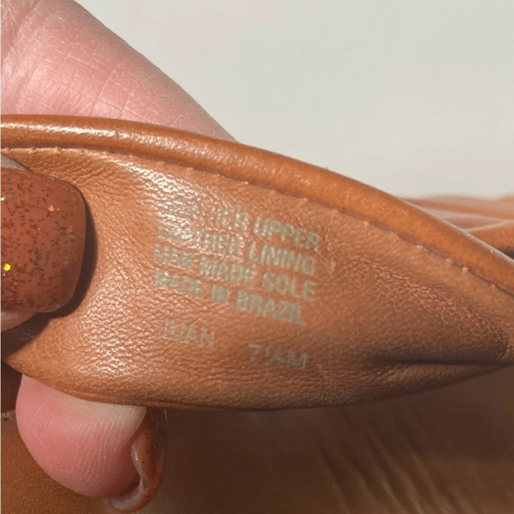 Nurture~Cognac~Leather~Knotted/Trim Design~Cork Wedge~Platform Sandal~Size 7.5